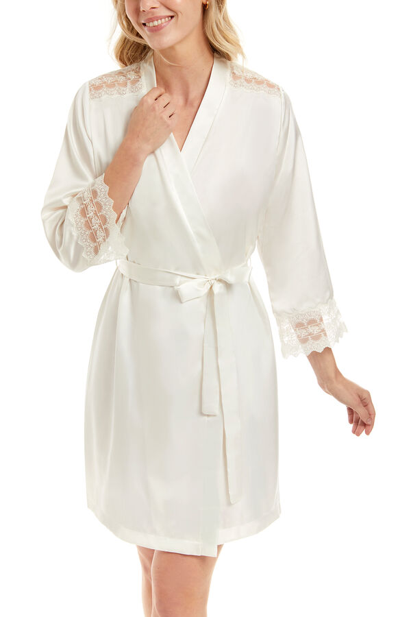 Ivette Bridal Robe curto de cetim Grace bege