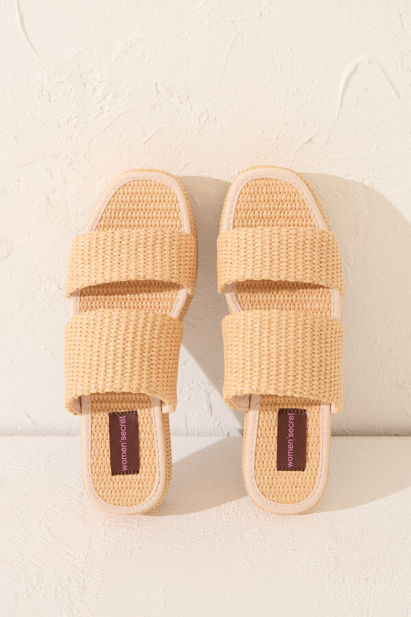 Women'secret Sandalias plataforma rafia natural nude