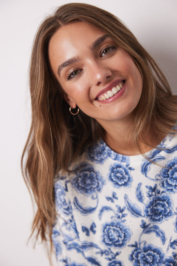 Women'secret Pijama longo de veludo elástico macio azul