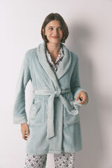 Women'secret Robe midi cruzado de polar azul azul
