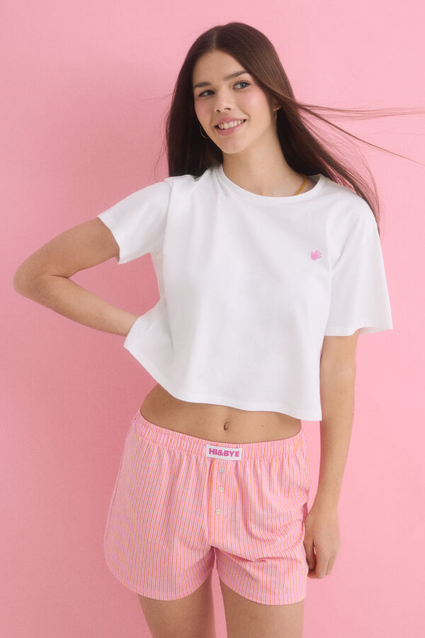 HI&BYE Pijama corto 100% algod&oacute;n rosa marfil