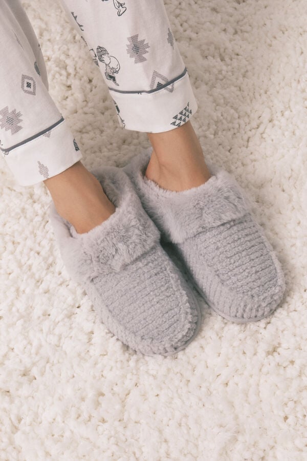 Women'secret Zapatillas casa pelo estampado animal gris