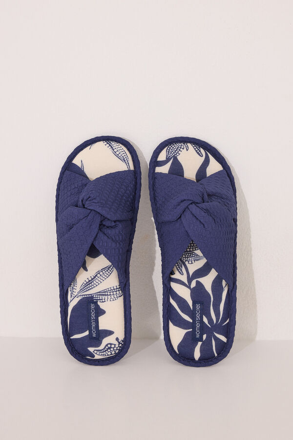 Women'secret Chinelos de quarto com estampado de flores azuis azul