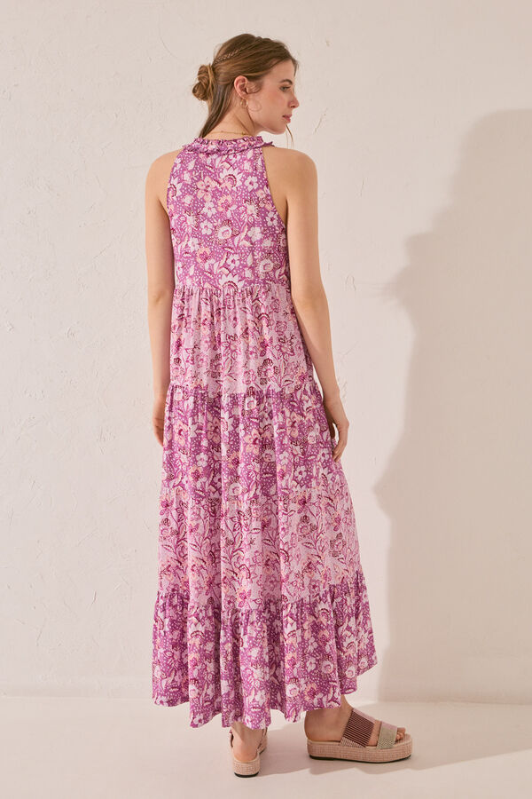 Women'secret Vestido largo tirantes estampado flores morado estampado
