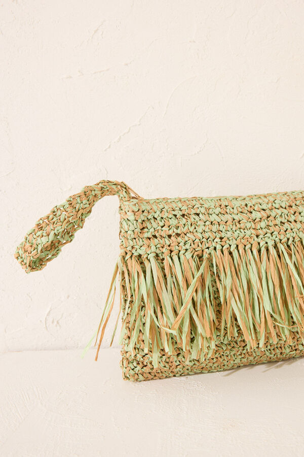 Women'secret Bolso peque&ntilde;o rafia flecos verde