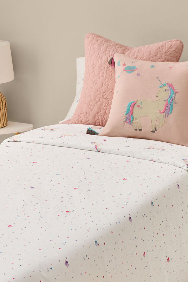 Textura Funda n&oacute;rdica algod&oacute;n unicornios blanco