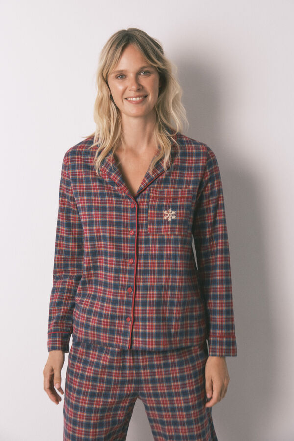 Women'secret Pijama camiseiro xadrez 100% algod&atilde;o azul