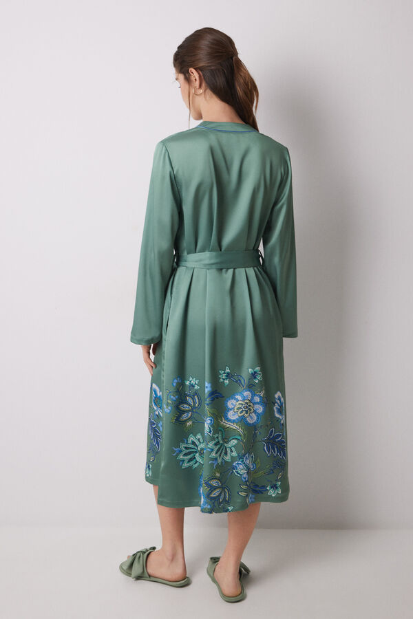Women'secret Bata midi sat&eacute;n verde flores verde