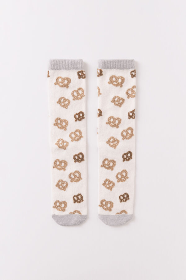 Women'secret Calcetines largos print pretzels blanco
