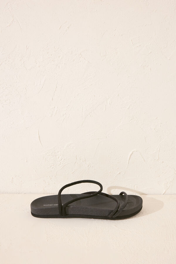 Women'secret Sandalias anat&oacute;micas tiras brillo negro