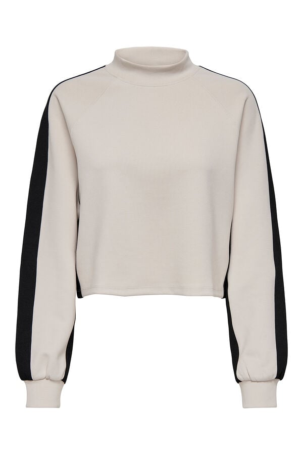 Only Play Sweatshirt bege curto de gola alta com tiras laterais pretas cinzento