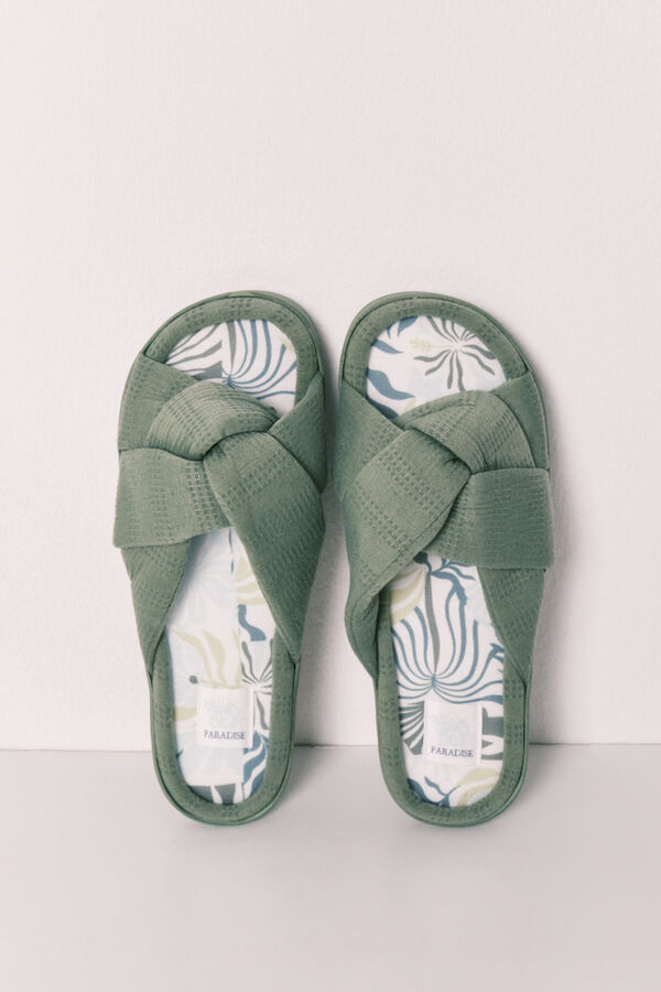 Women'secret Chinelos de quarto com n&oacute; verde caqui