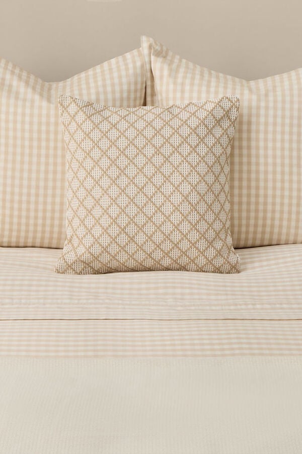 Textura Capa de edredom algodão cetim xadrez xadrez bege