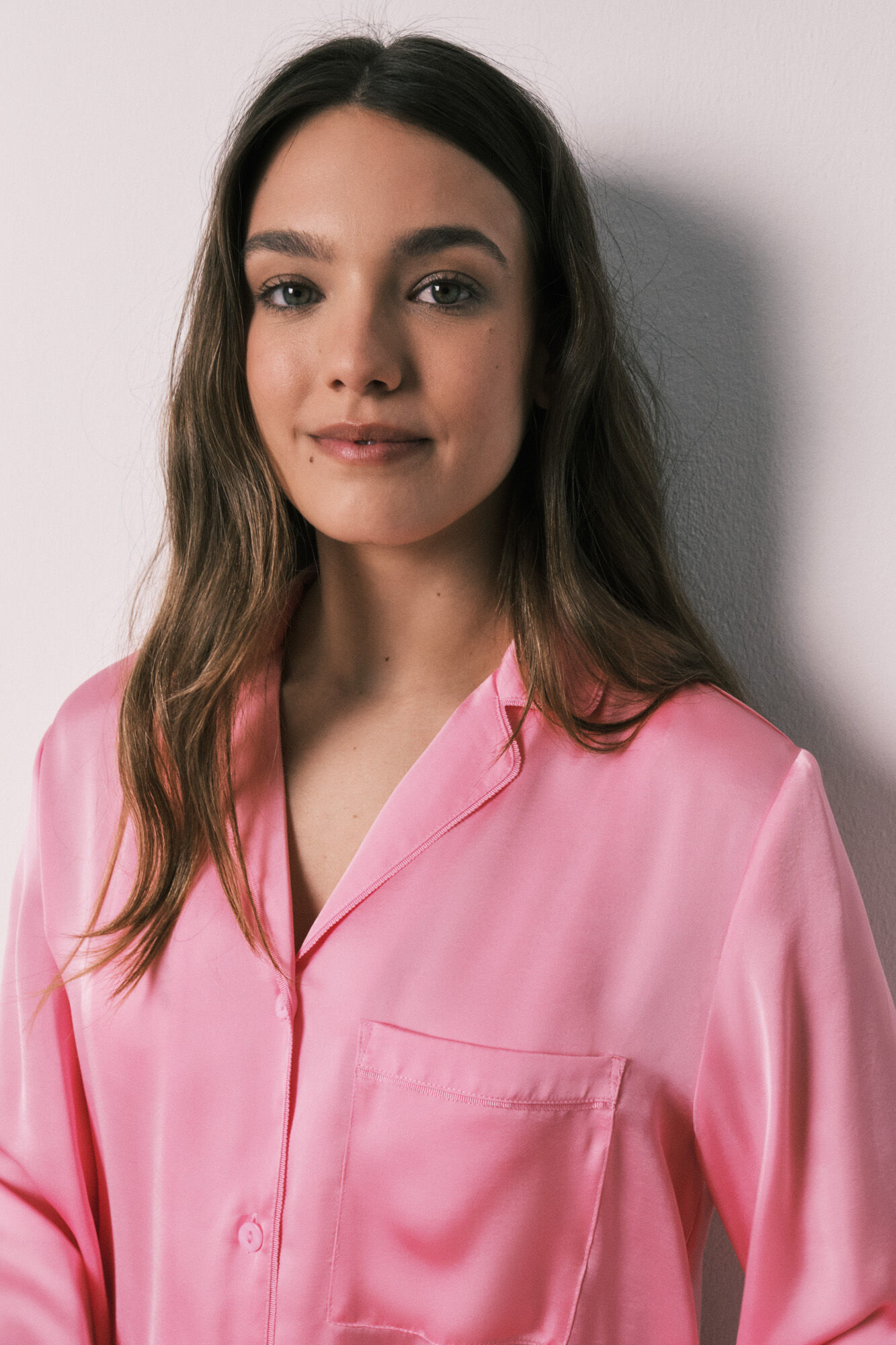 Women'secret Pijama camisero largo sat&eacute;n rosa