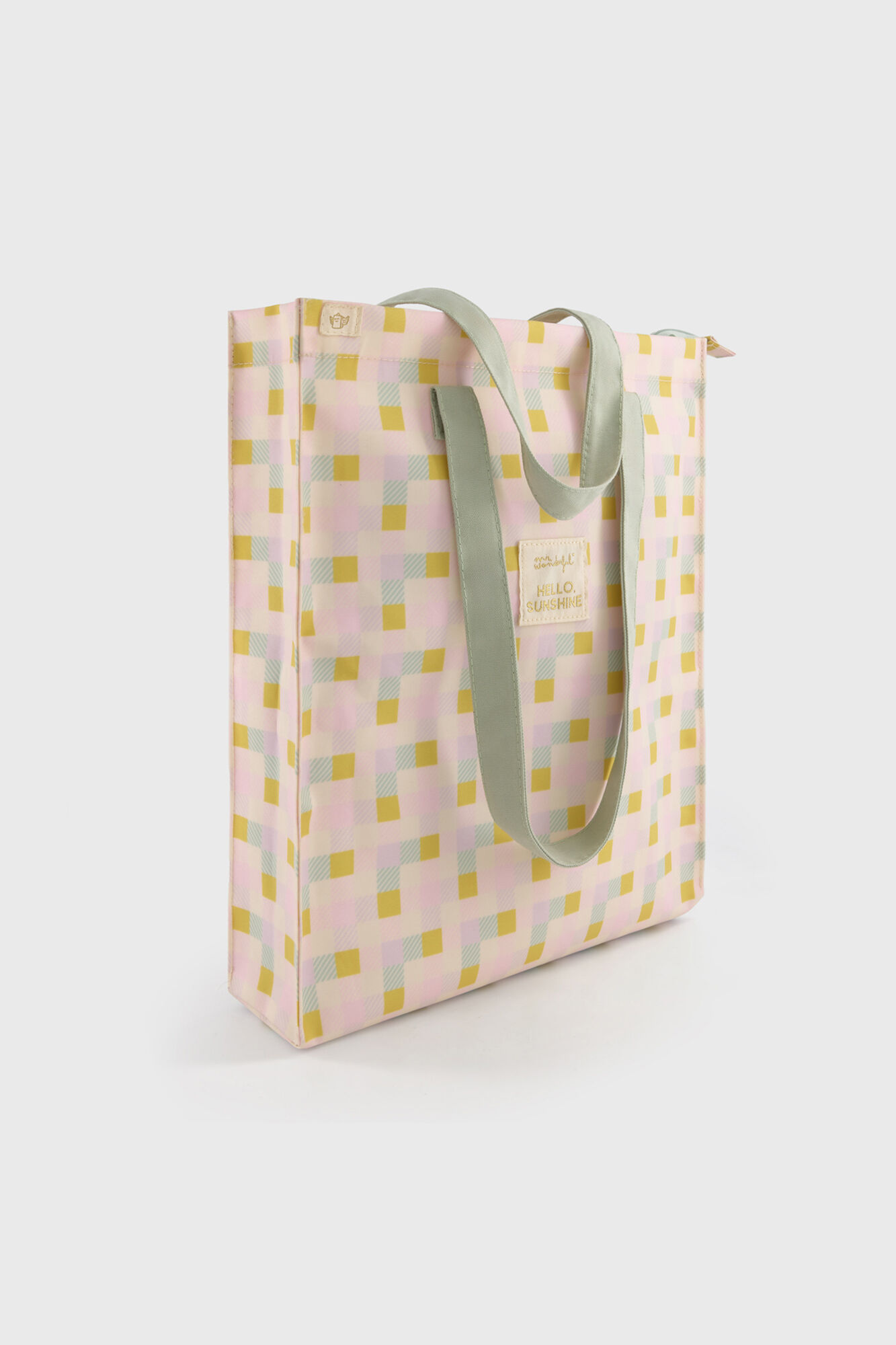 Mr. Wonderful Bolsa de tela tote bag cuadrados multicolor Hello, sunshine!