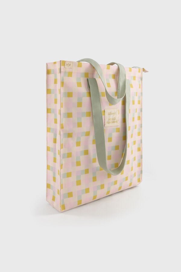 Mr. Wonderful Bolsa de tela tote bag cuadrados multicolor Hello, sunshine! estampado
