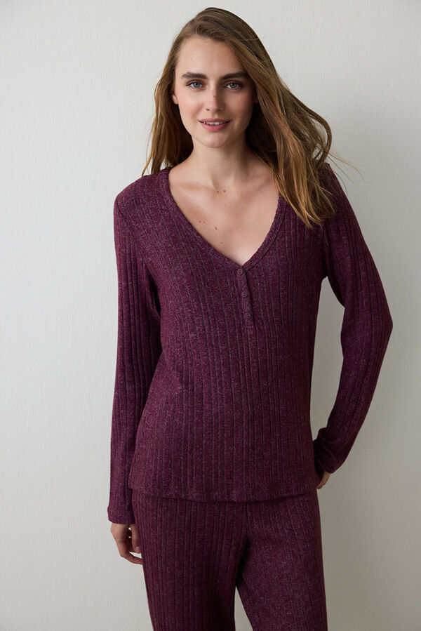Penti Conjunto de pantal&oacute;n Cozy Time Maroon Ls burdeos