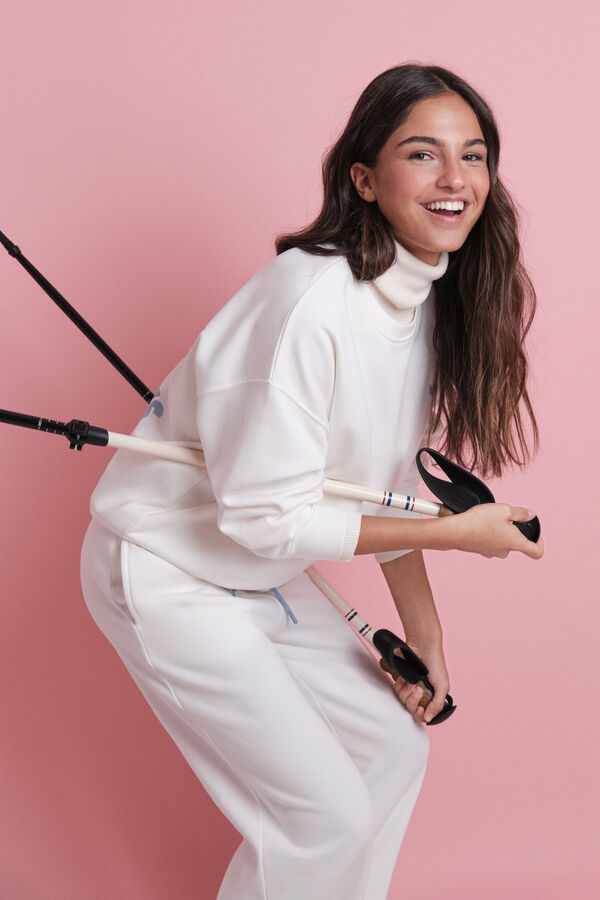 HI&BYE Pantal&oacute;n largo flare felpa blanco blanco