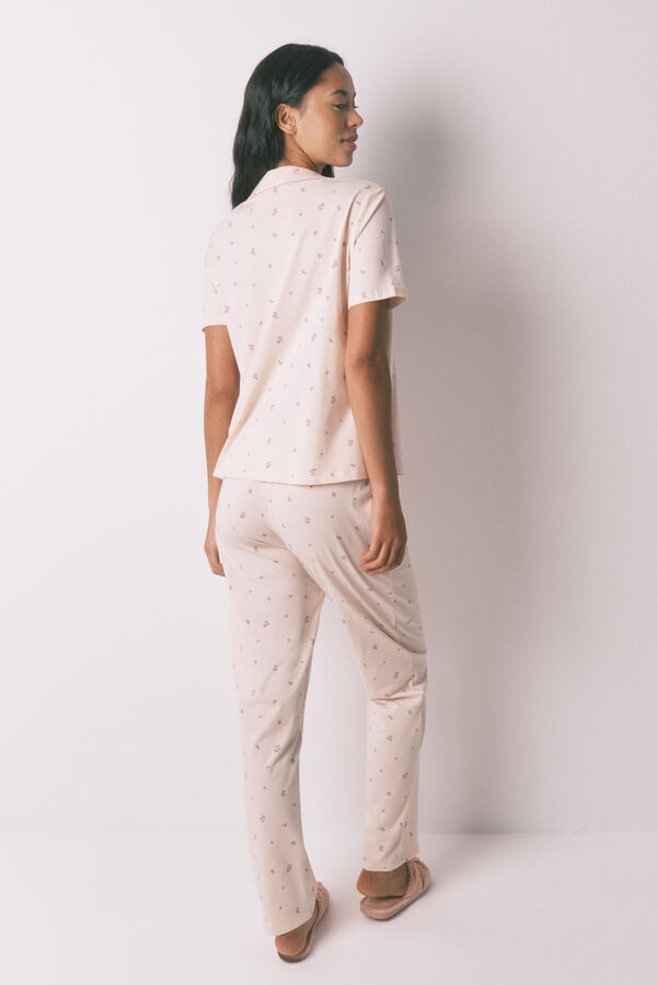 Women'secret Pijama camisero largo 100% algod&oacute;n flores  rosa