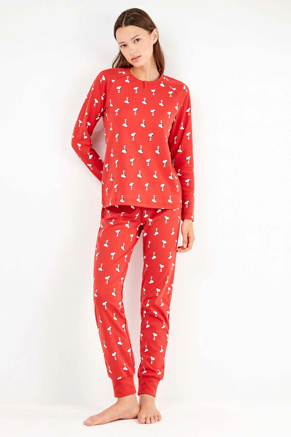 Gisela Conjunto pijama en punto interlock micro estampado Snoopy blanco