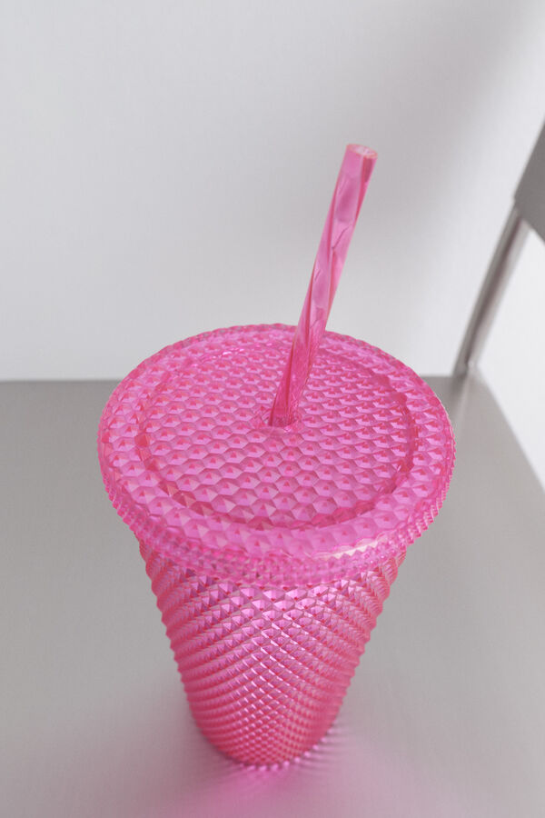 HI&BYE Vaso pl&aacute;stico ca&ntilde;ita integrada vino burdeos