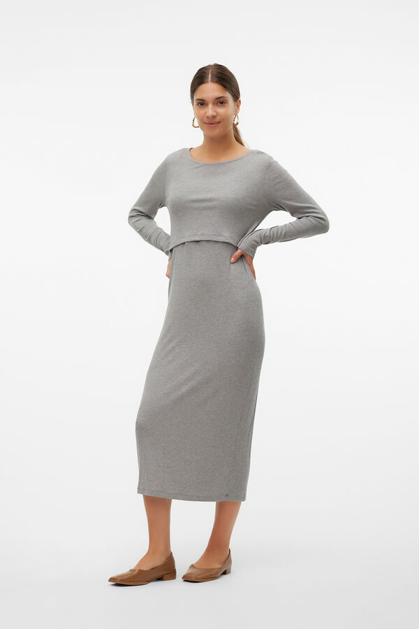 Mamalicious Vestido midi de manga comprida para maternity e amamenta&ccedil;&atilde;o  cinzento