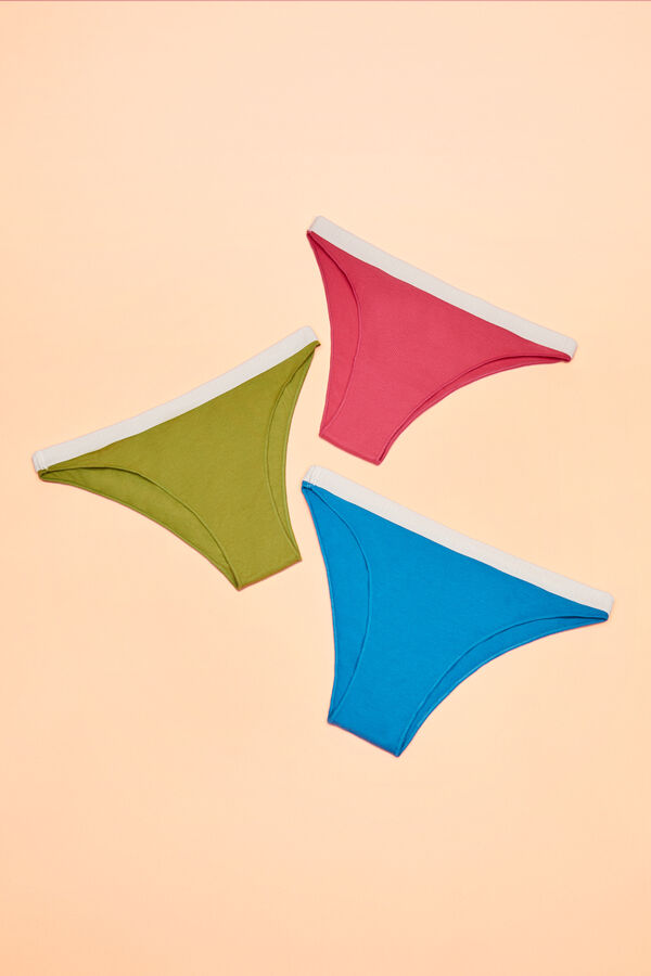 HI&BYE Pack 3 bragas brasile&ntilde;as algod&oacute;n logo verde, fucsia y azul blanco
