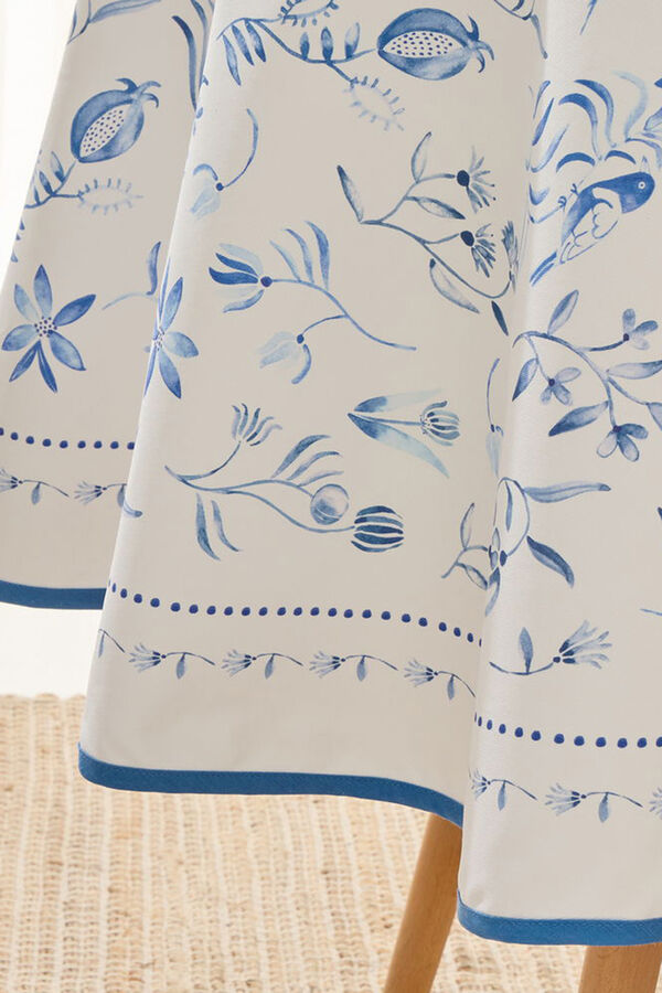 Textura Mantel antimanchas redondo algod&oacute;n flores azul
