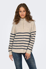Only Maternity Jersey de lana con cuello alto y cierre media cremallera con  a rallas gris