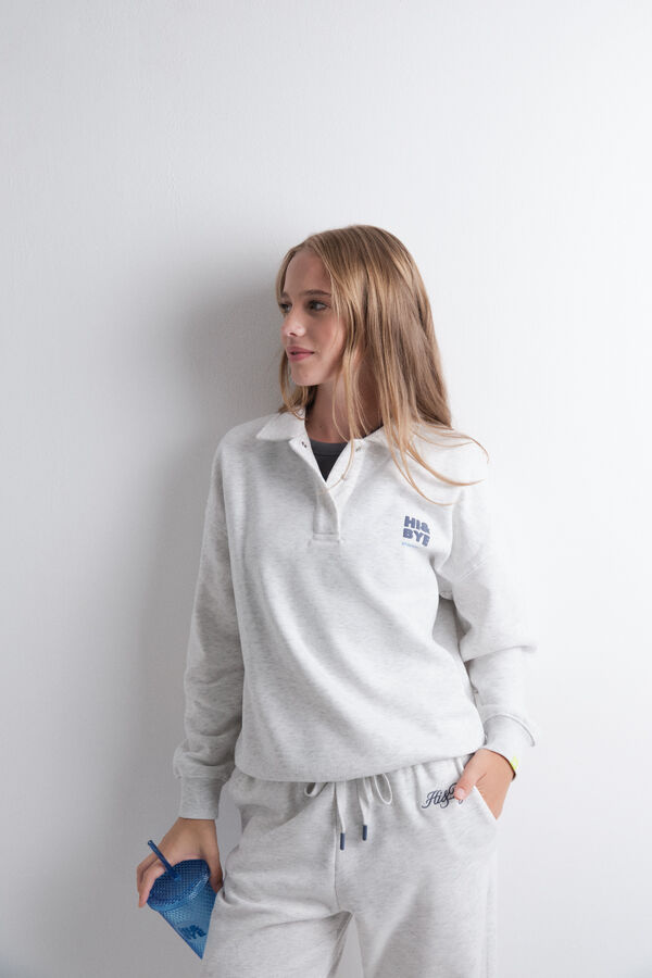 HI&BYE Sweatshirt polo plush cinza escuro cinzento
