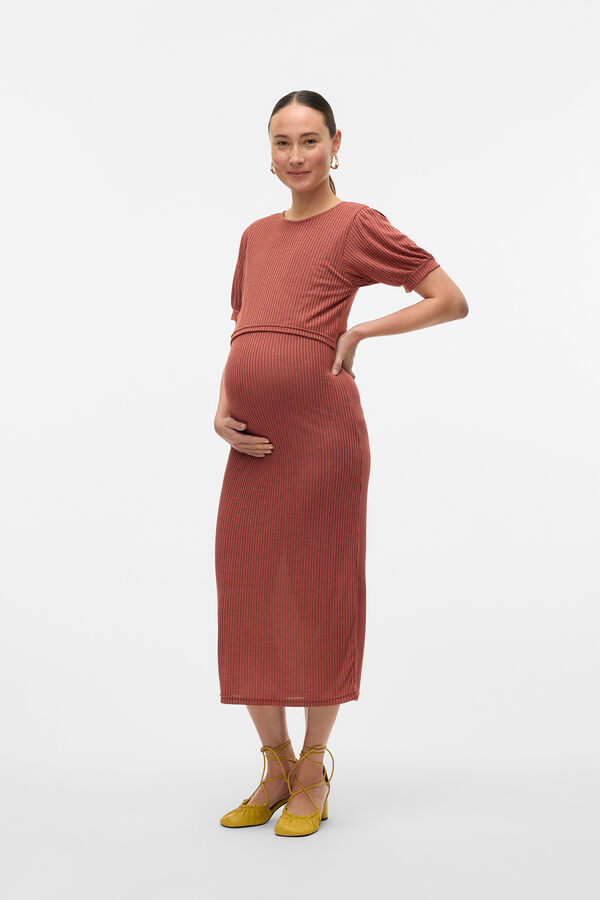 Mamalicious Vestido midi de punto fino maternity rosa