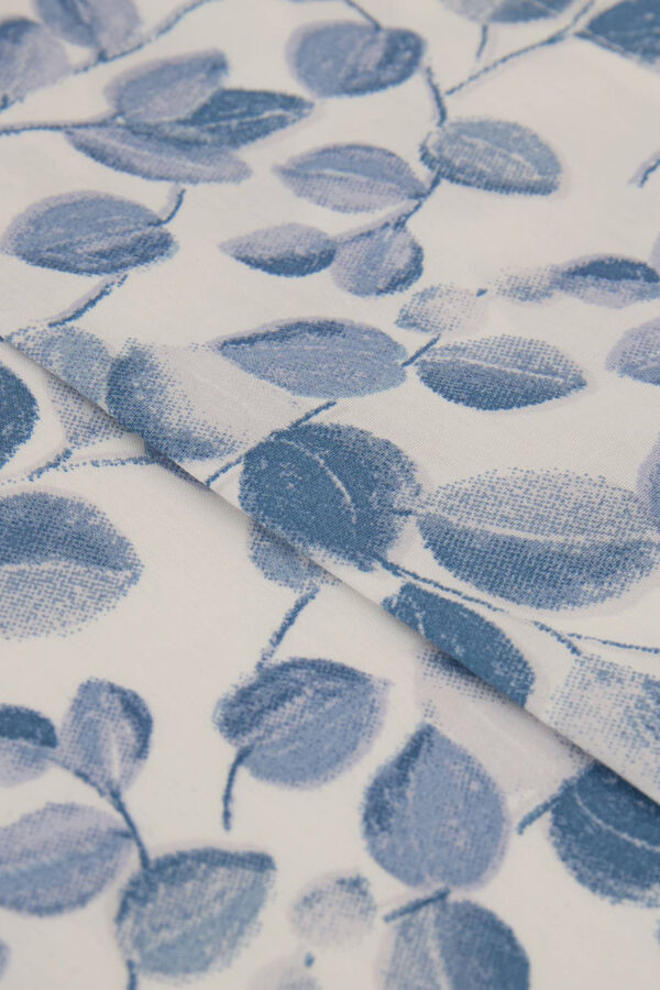 Textura S&aacute;bana hojas algod&oacute;n percal. Cama 80-90cm. azul