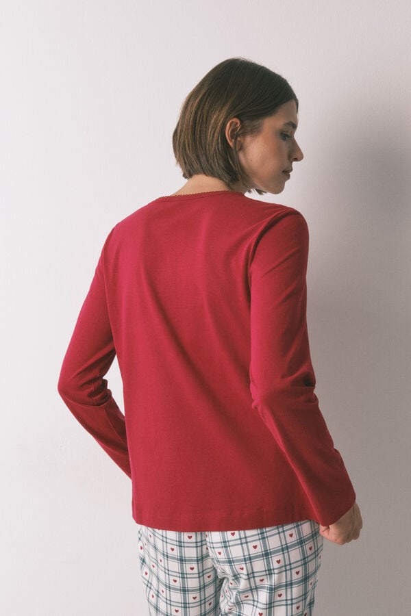 Women'secret Camiseta manga larga 100% algod&oacute;n rojo rojo