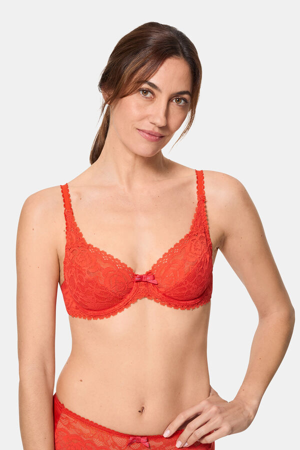 Playtex Sujetador con aros de encaje floral rojo
