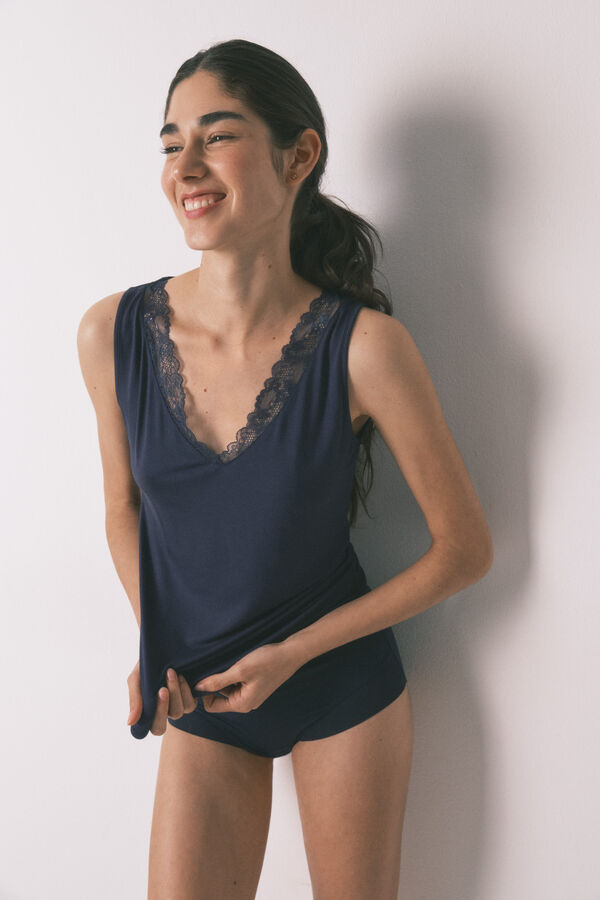 Women'secret Camiseta punto s&uacute;per suave azul azul