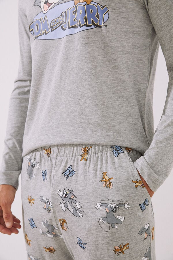 Pijama largo hombre 100% algodón Tom y Jerry, Prendas para dormir de hombre