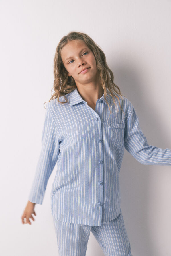 Women'secret Pijama infantil camisa &agrave;s riscas, 100% algod&atilde;o bege