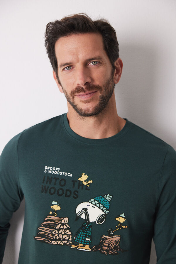 Women'secret Pijama largo hombre 100% algod&oacute;n Snoopy verde