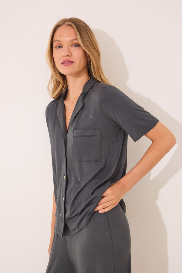Women'secret Pijama camisero Capri viscosa gris gris