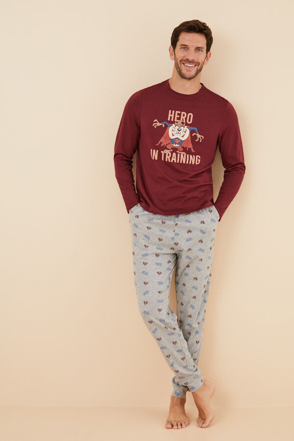 Women'secret Pijama largo hombre 100% algod&oacute;n Diablo Tasmania burdeos