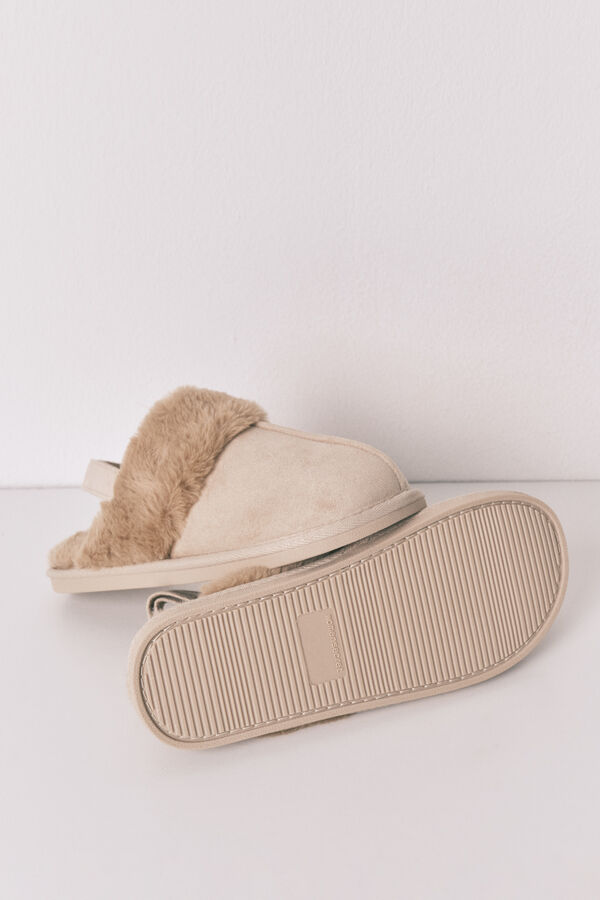 Women'secret Zapatillas casa zueco pelo camel beige