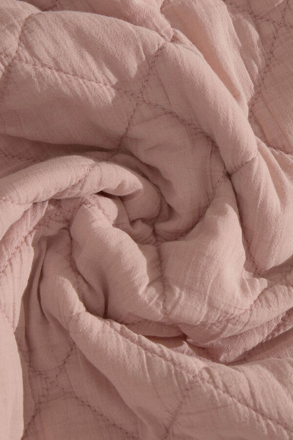 Textura Colcha contorno crochet algod&oacute;n. Cama 180-200cm. rosa