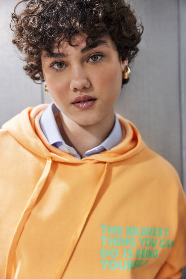 HI&BYE Sudadera capucha felpa naranja logo naranja
