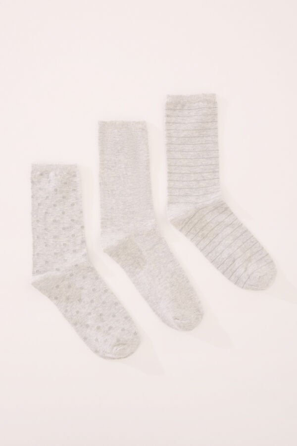 Women'secret Pack 3 calcetines altos gris lurex  estampado