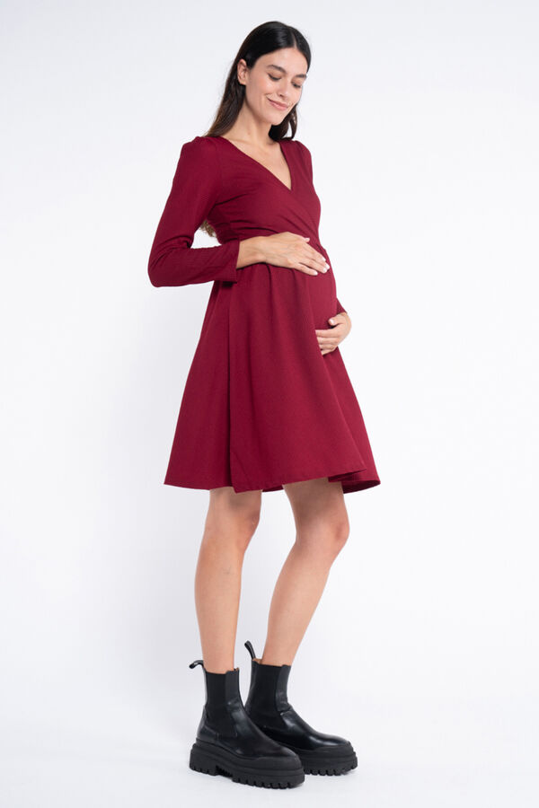 Ohma! Vestido de lactancia con escote cruzado burdeos