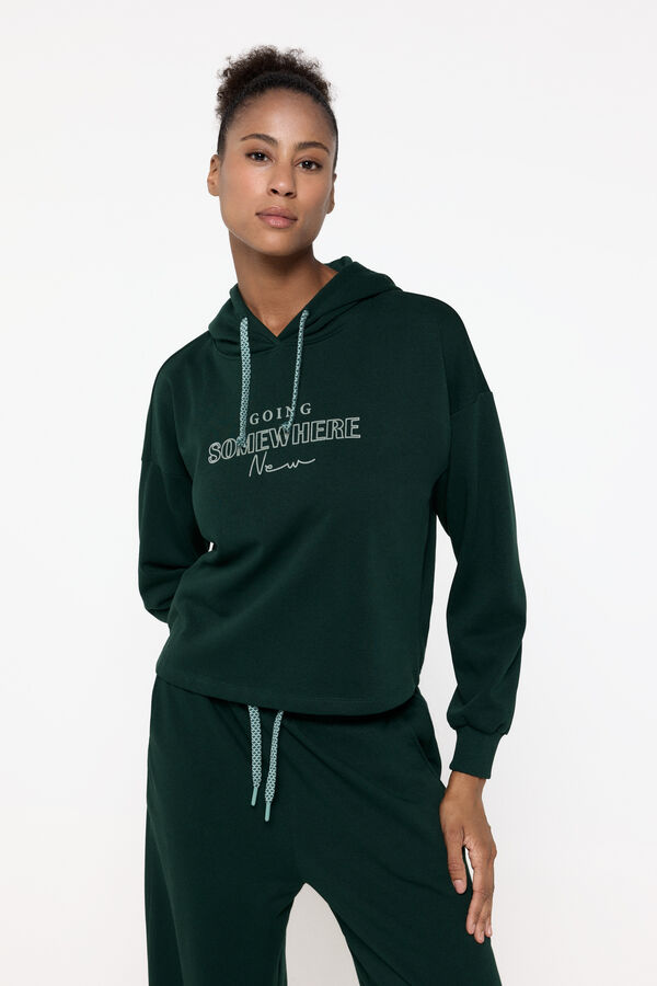 Only Play Sudadera suave con capucha y estampado frontal turquesa