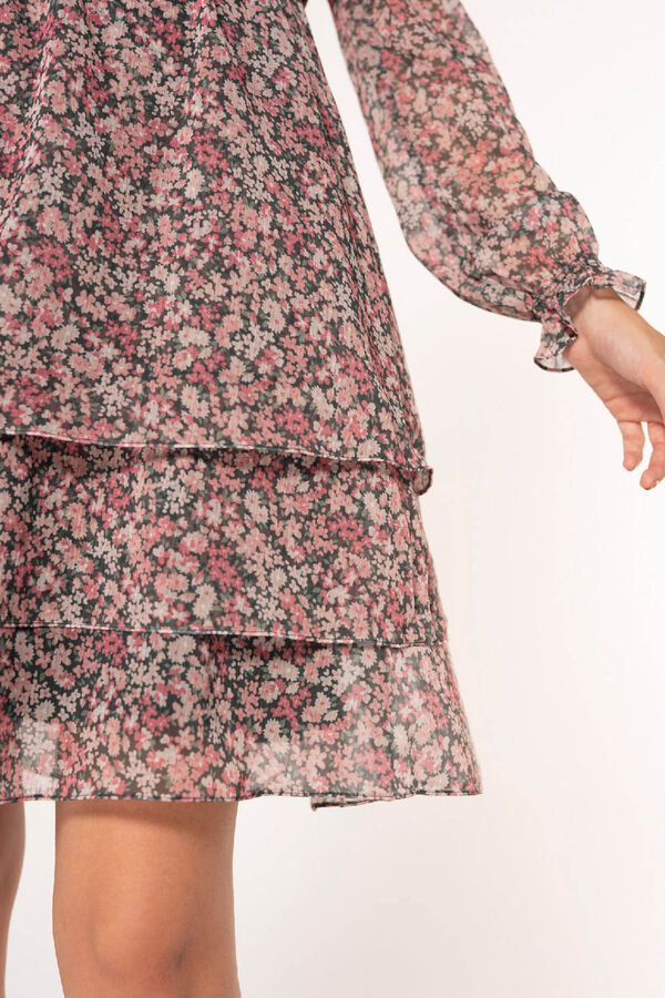 Ohma! Vestido amamenta&ccedil;&atilde;o estampado com folhos estampado