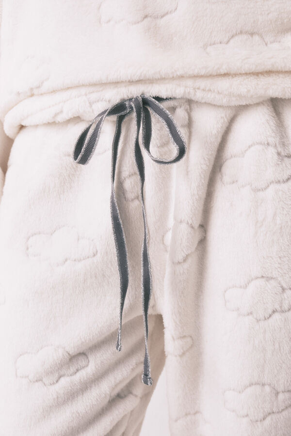Women'secret Pijama largo polar gris estampado nubes gris