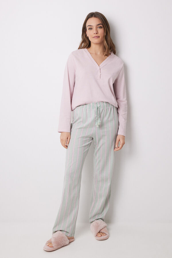 Women'secret Pantal&oacute;n largo 100% algod&oacute;n rayas verde