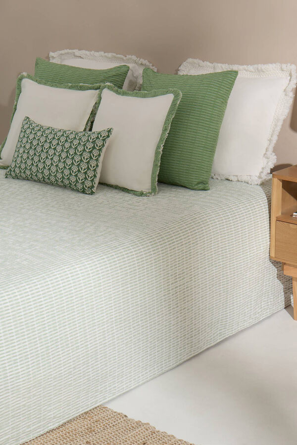 Textura Colcha bicolor algod&oacute;n. Cama 180-200cm. verde
